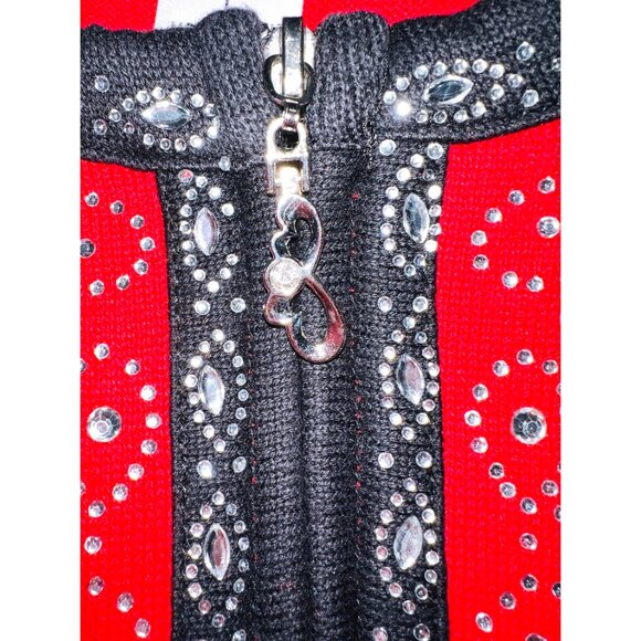 Cathy Daniels Womens Red Embellished Cardigan Sweater Jacket L Cotton Blend - Picture 3 of 4